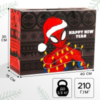Новый год. Пакет-коробка  Happy New Year  15х40х30 см, Человек-Паук