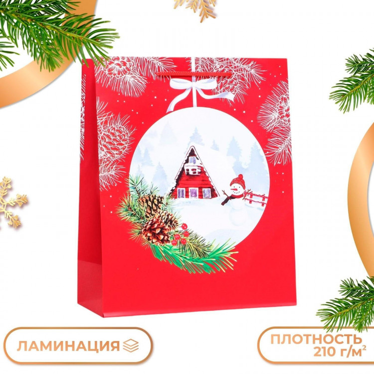 Новый год. Пакет подарочный  Подарочки подъехали  , 26 х 32 х 12 см. 
