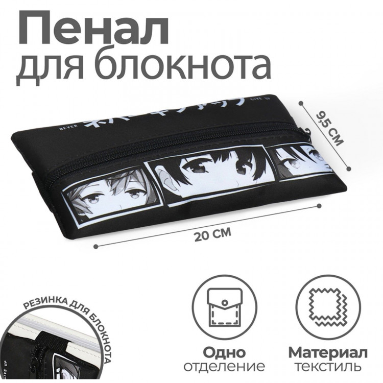 Пенал мягкий, 1 отделение, 95 х 200 мм, плоский, ПМ-шр28 Аниме, с резинкой для блокнота, 