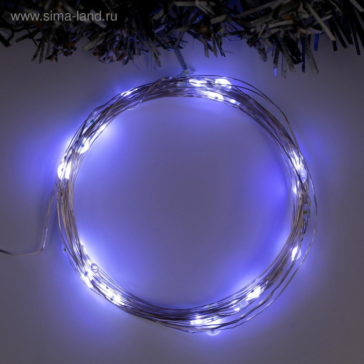 Гирлянда «Нить» 5 м роса, IP20, серебристая нить, 50 LED, мерцание всех светодиодов, батарейки AAх3 (нет в комплекте), свечение белое 