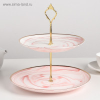 Этажерка - фруктовница круглая «Мрамор», 2 яруса, d=20,5/25 см, керамика, цвет розовый