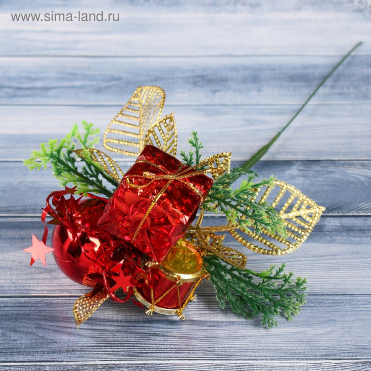 Декор  Зимняя сказка  шарик и подарок, 15 см, красный 