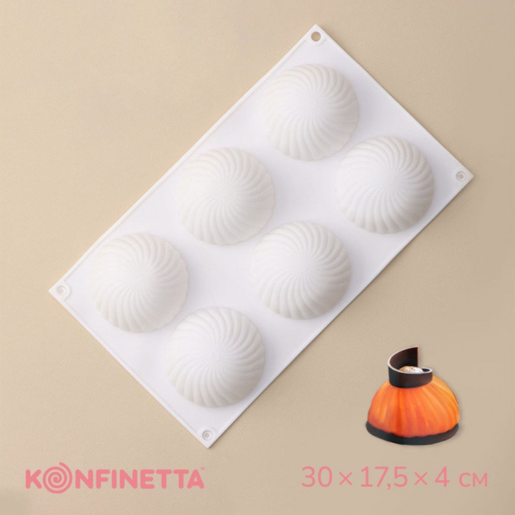 Форма для муссовых десертов и выпечки KONFINETTA «Купол», силикон, 30×17,5×4 см, 6 ячеек (d=7,5 см), цвет белый 