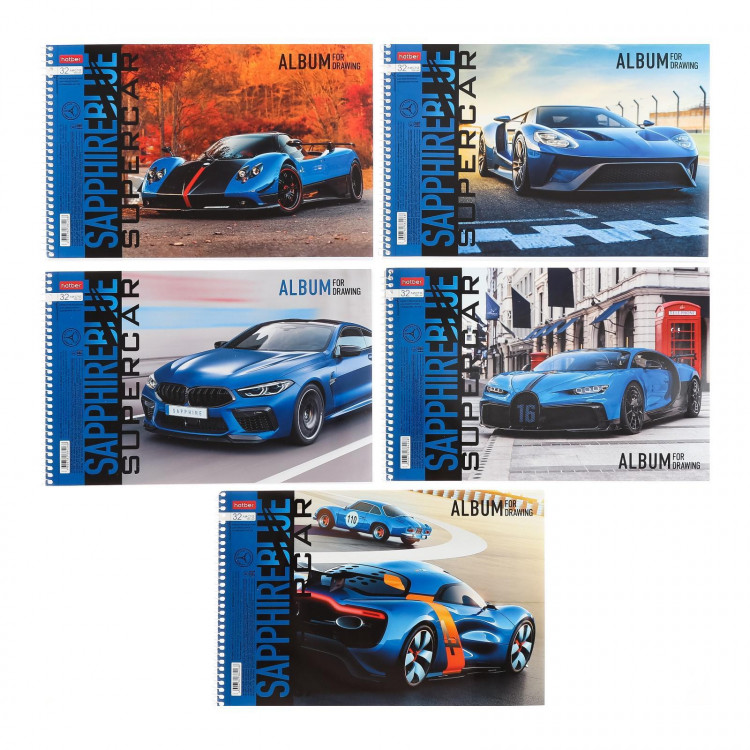 Альбом для рисования А4, 32 листа, на гребне, BLUEsupercar, обложка мелованный картон, блок 100 г/м², МИКС 