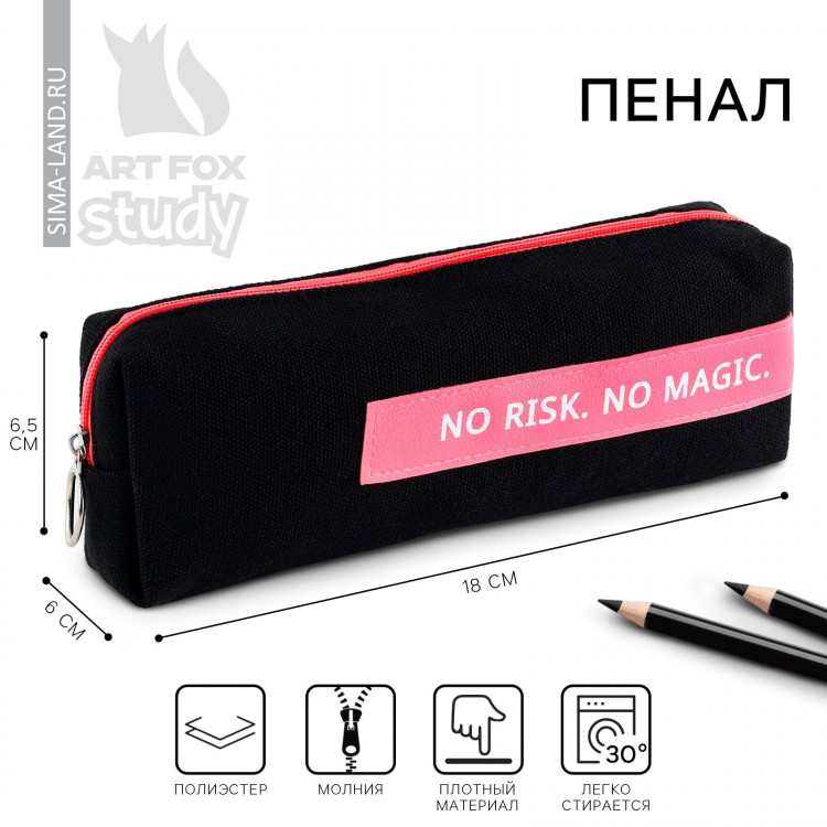 Пенал школьный текстильный «1 сентября: No risk. No magic», 18 х 6.5 см 