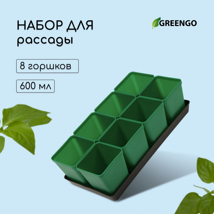 Набор для рассады: 8 стаканов (600 мл.) и поддон (36х18 см) 