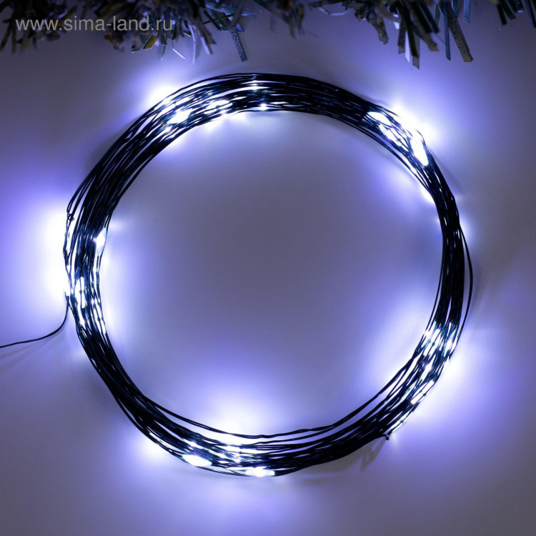 Гирлянда «Нить» 5 м роса, IP20, зелёная нить, 50 LED, 2 режима, батарейки AAх3 (нет в комплекте), свечение белое 