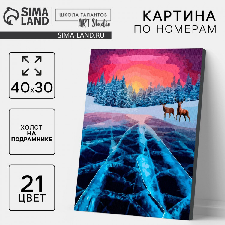 Картина по номерам на новый год на холсте с подрамником «Зимнее озеро», 40 х 30 см 
