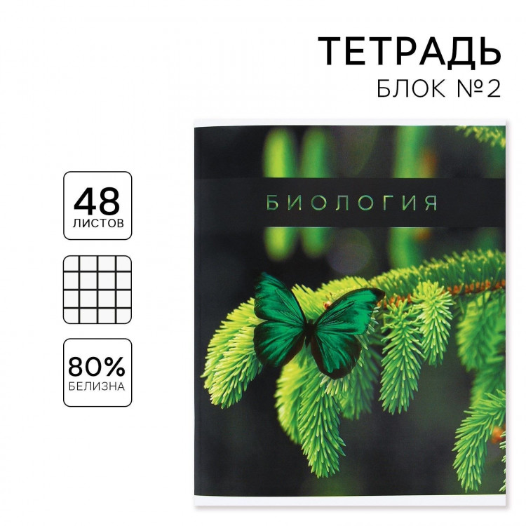 Тетрадь предметная 48 листов, А5, ПРИРОДА, со справочными материалами «1 сентября: Биология», обложка мелованный картон 230 гр., внутренний блок в клетку 80 гр., белизна до 80%, блок №2. 