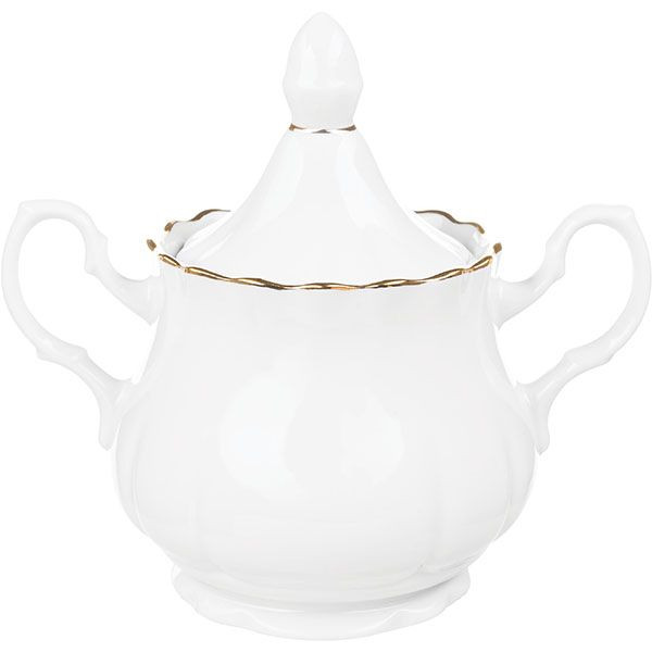 Сахарница «Романс» с крышкой;фарфор;0,55л;,H=11,L=17,3см;белый,золотой 