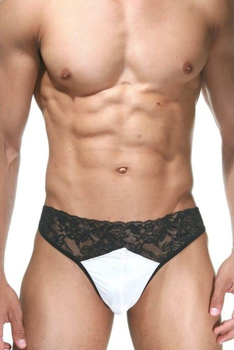 Мужские черно-белые трусы-танга 