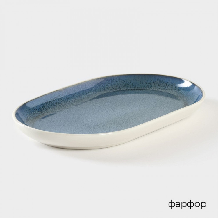 Блюдо фарфоровое овальное Magistro Ocean, 25×16×2,4 см, цвет синий 