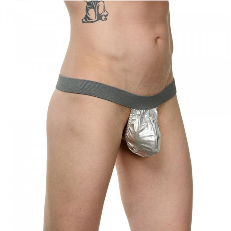 Мужские серебристые трусы-стринги 