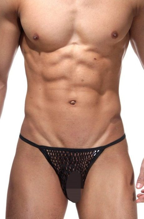 Мужские стринги из эластичной крупной сетки 