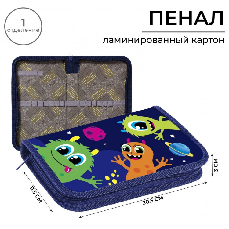 Пенал 1 секция 115 х 205 х 30 мм, Calligrata  Монстрики , ламинированный картон 