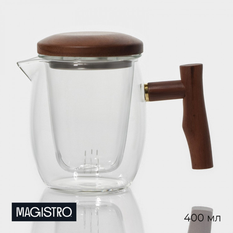 Чайник стеклянный заварочный с ситом Magistro «Лофт» 400 мл, 15×9×11,5 см 