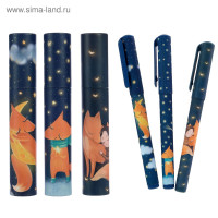 Ручка шариковая в тубе DreamWrite  Лисята , узел 0.7 мм, синие чернила, матовый корпус Silk Touch, МИКС