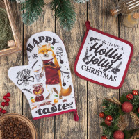 Новый год. Новогодний набор кухонный Happy new taste: варежка-прихватка 20х28см, прихватка 17х17 35% хл,65% п/э