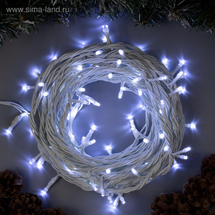 Гирлянда «Нить» 10 м, IP44, УМС, белая нить, 100 LED, свечение белое, 220 В 