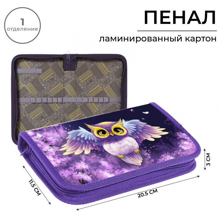 Пенал 1 секция 115 х 205 х 30 мм, Calligrata  Совушка , ламинированный картон 