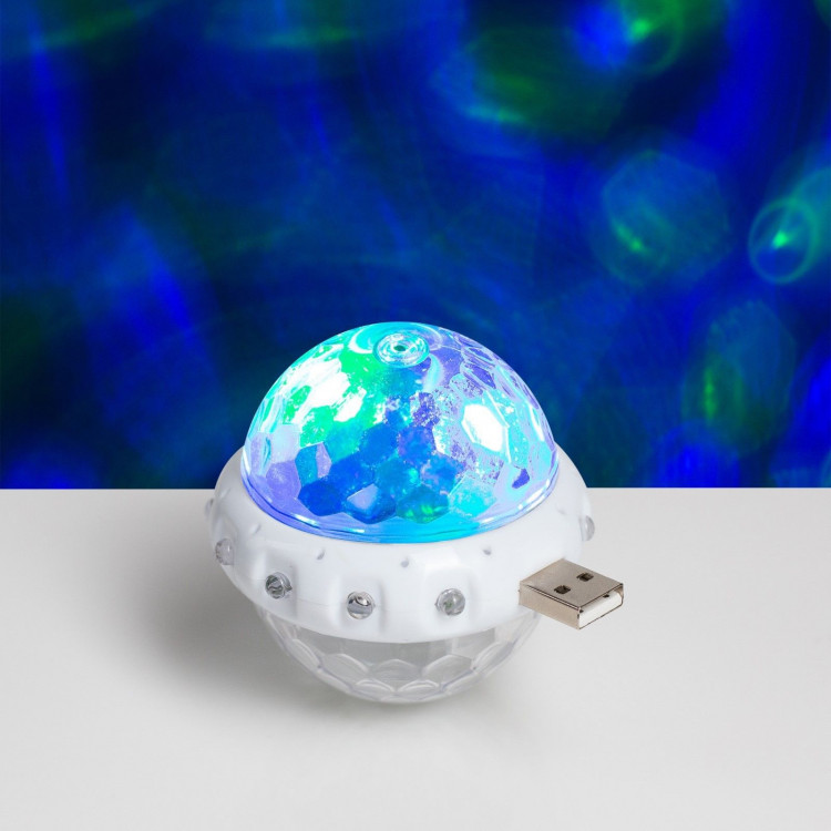 Световой прибор «Двойной диско-шар» 7 см, свечение RGB, 5 В 