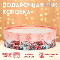 Новый год. Коробка подарочная новогодняя для макарун тубус с окном  Шишки , 20 х 6 см.