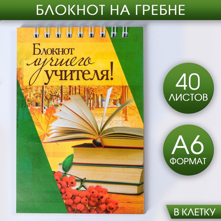 Блокнот «Блокнот лучшего учителя», на гребне, формат А6, 40 листов 