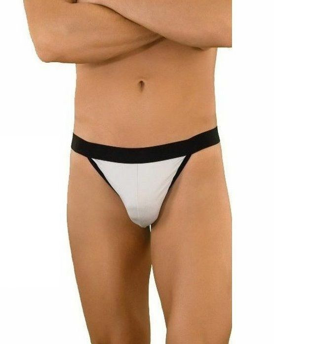 Бело-черные мужские трусы-стринги 