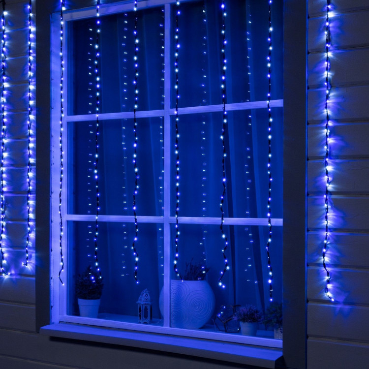 Гирлянда «Водопад» 2 × 1.5 м, IP44, тёмная нить, 400 LED, свечение бело-синее, 8 режимов, 220 В 