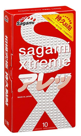 Утолщенные презервативы Sagami Xtreme Feel Long с точками - 10 шт. 