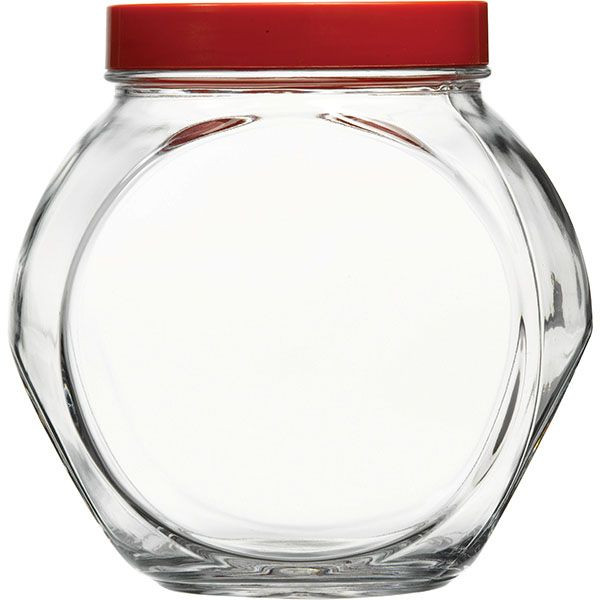 Банка круглая с крышкой «Бэлла»;стекло,пластик;1,5л;D=10,5,H=16см;прозр.,красный 