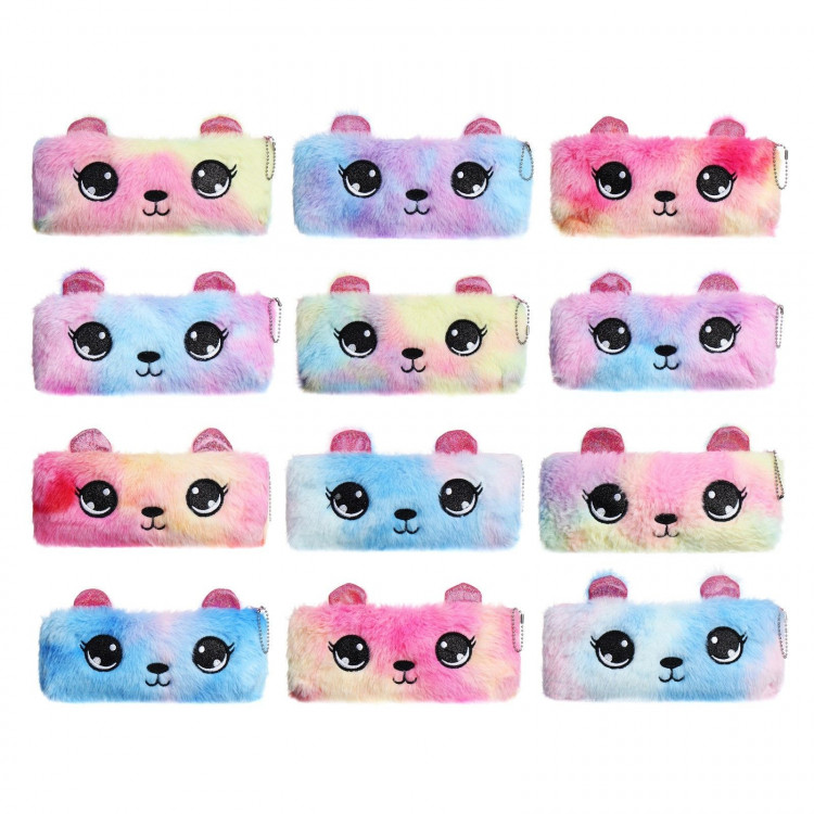 Пенал школьный меховой на молнии Calligrata  Мишка , микс 