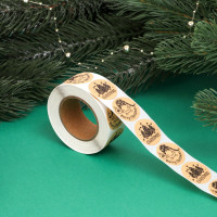 Новый год. Наклейки новогодние в рулоне  Christmas , 500 шт, 2,5 х 2,5 см.