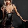 Эротическое мини-платье с кружевом Short powerwetlook dress with lace panels and chest