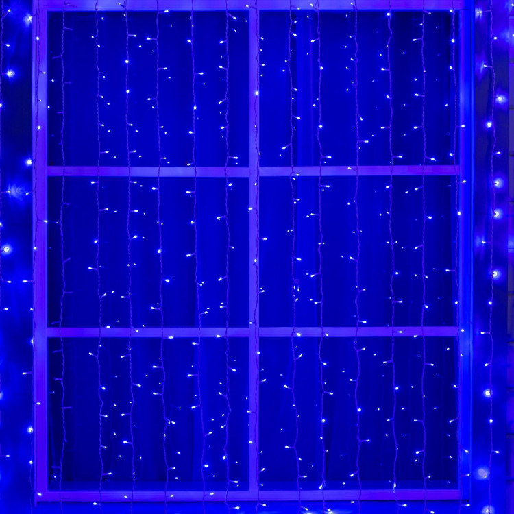 Гирлянда «Занавес» 2 × 9 м, IP44, УМС, белая нить, 1800 LED, свечение синее, 220 В 