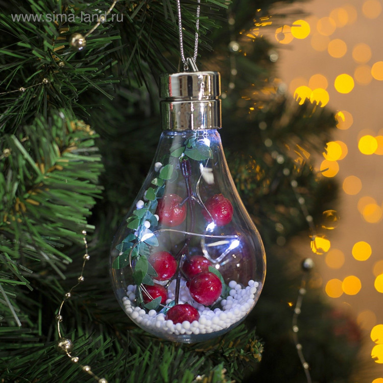 Ёлочный шар «Ягоды», батарейки, 5 LED, свечение белое 