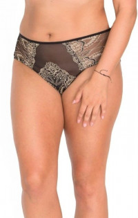 Женские трусики-слипы из сетки с вышивкой бежевой нитью