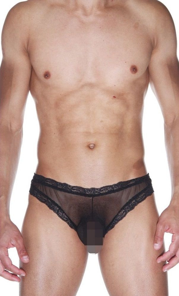 Мужские трусы-бразилиана с кружевной отделкой 
