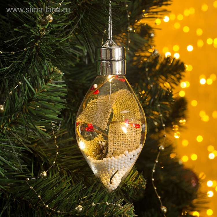 Ёлочный шар «Новый год», батарейки, 5 LED, свечение тёплое белое 