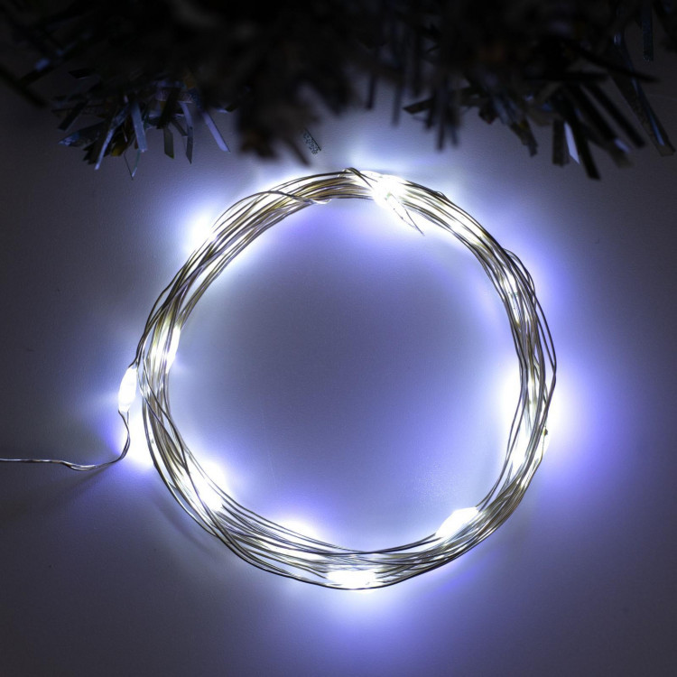 Гирлянда «Нить» 2 м роса, IP20, серебристая нить, 20 LED, свечение белое, USB 