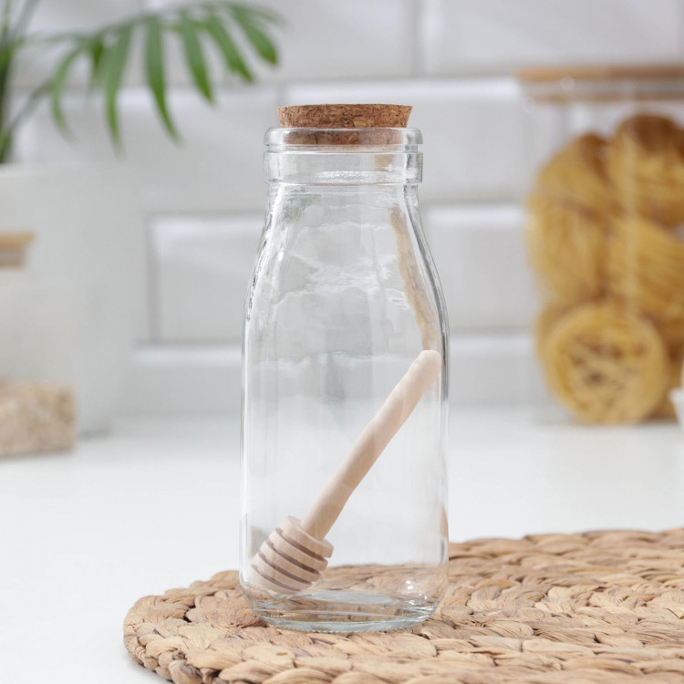 Стеклянная емкость для мёда и варенья с деревянной ложкой «Парфе» (250 мл.) 