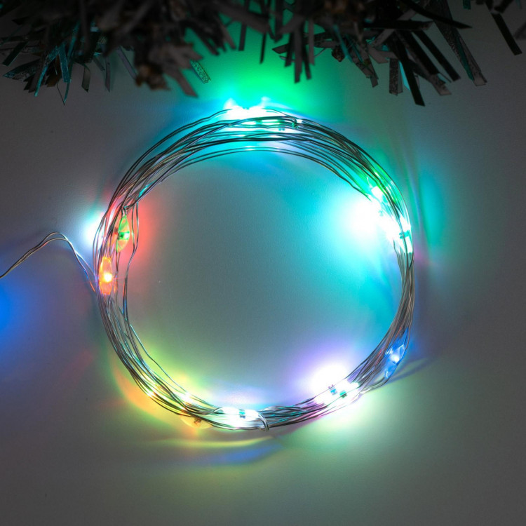 Гирлянда «Нить» 2 м роса, IP20, серебристая нить, 20 LED, свечение мульти (RGB), переливы, USB 