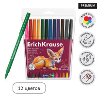 Фломастеры 12 цветов, ErichKrause,  Safari Ultra Washable  микс