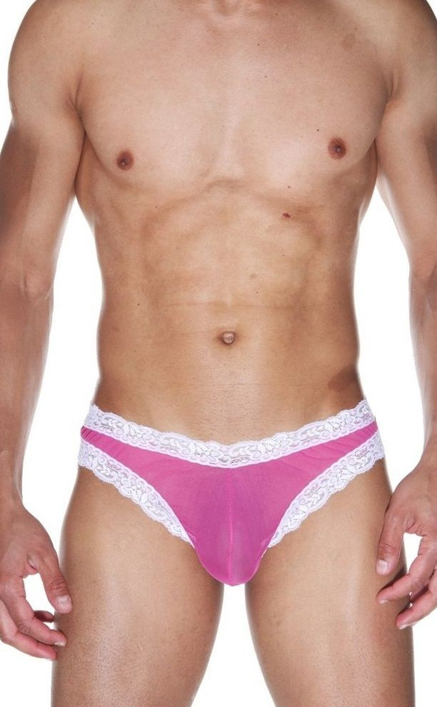 Мужские трусы-бразилиана с отделкой края кружевом 