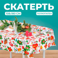 Новогодняя скатерть на стол, размер 108х180 см.