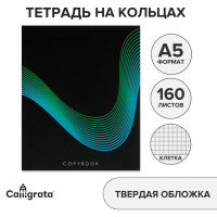 Тетрадь на кольцах A5 160 листов в клетку Calligrata  Графика на чёрном , обложка 7БЦ, без вырубки под кольца, блок офсет