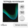 Тетрадь на кольцах A5 160 листов в клетку Calligrata  Графика на чёрном , обложка 7БЦ, без вырубки под кольца, блок офсет