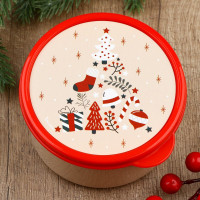 Бежевый круглый ланч-бокс «Ёлочка» (300 мл.)