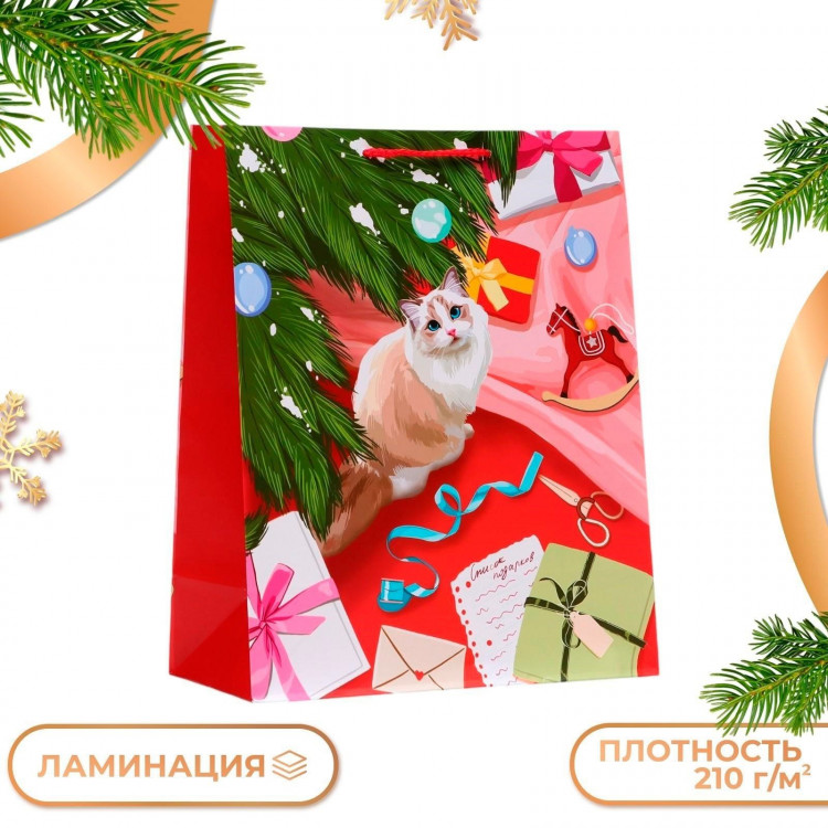 Новый год. Пакет подарочный  Кошечка , 26 х 32 х 12 см. 