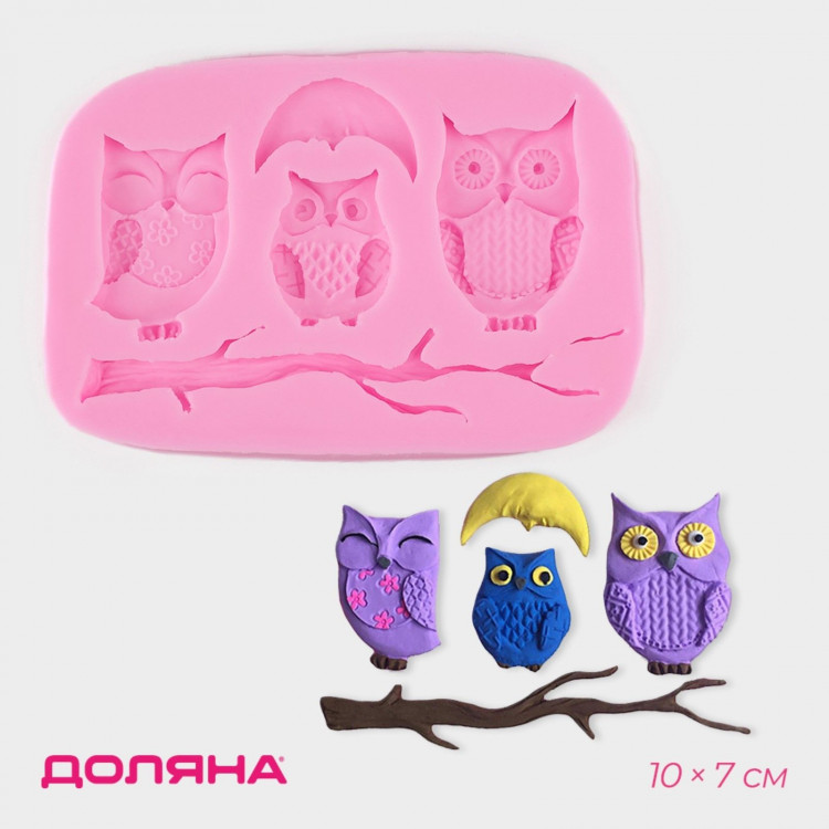 Молд Доляна «Совы», силикон, 10×7×1,1 см, цвет МИКС 
